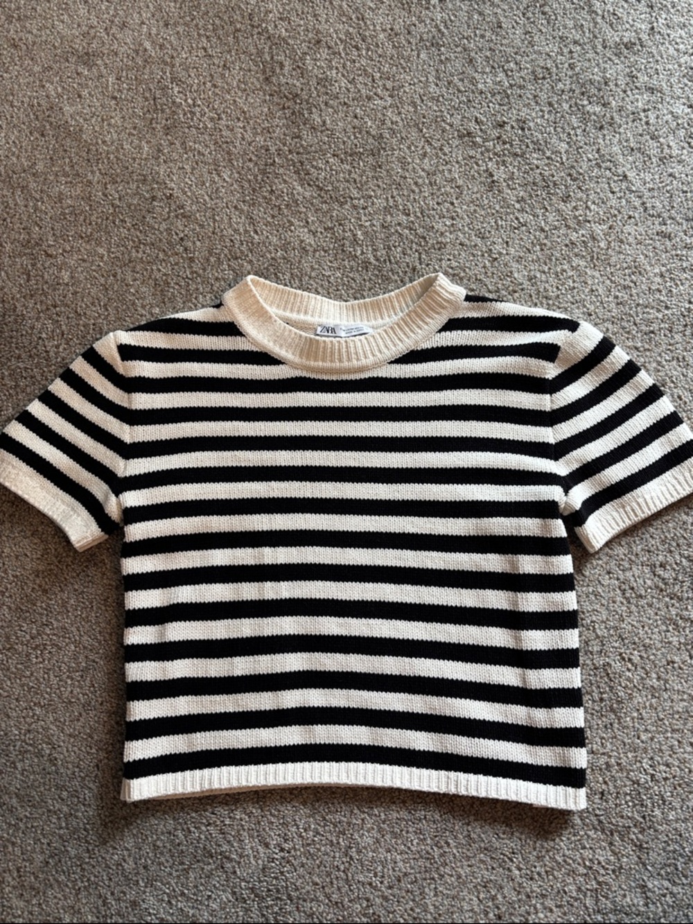 Zara Black and Ivory Striped crop sweater